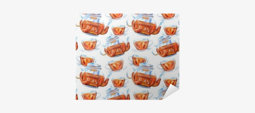 Seamless Pattern Of A Glass Teapot And Cup - Teapot, transparent png