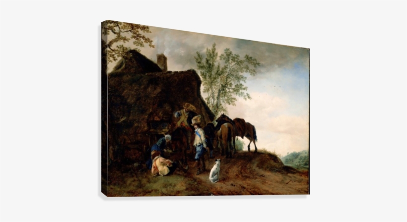 Halt Of Cavaliers At An Inn Canvas Print - Giclee Painting: Wouwermans Or Wouwerman's Halt Of, transparent png