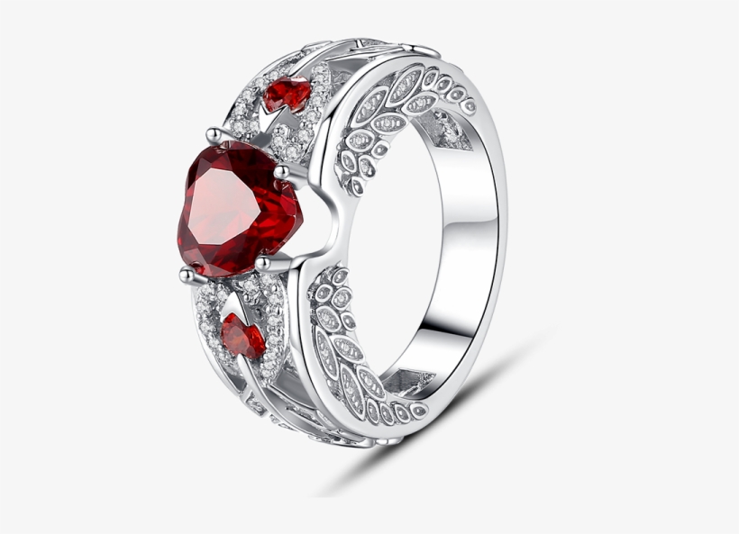 Angel Wing Heart Red Crystal Engagement Ring, transparent png