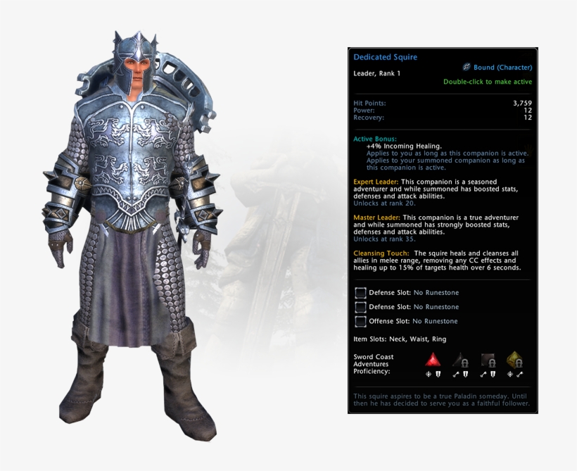 Neverwinter Dedicated Squire Companion, transparent png