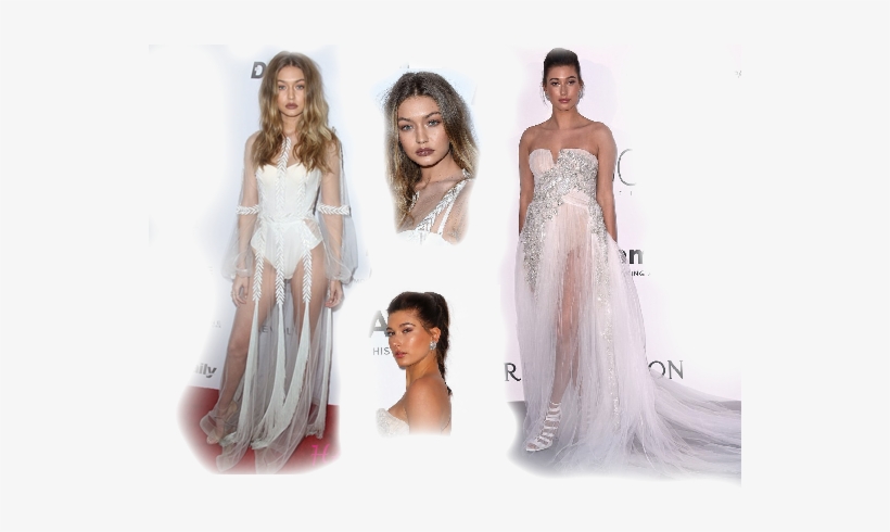 Long Naked White Dress,gigi Hadid Vs Hailey Baldwin - Gown, transparent png