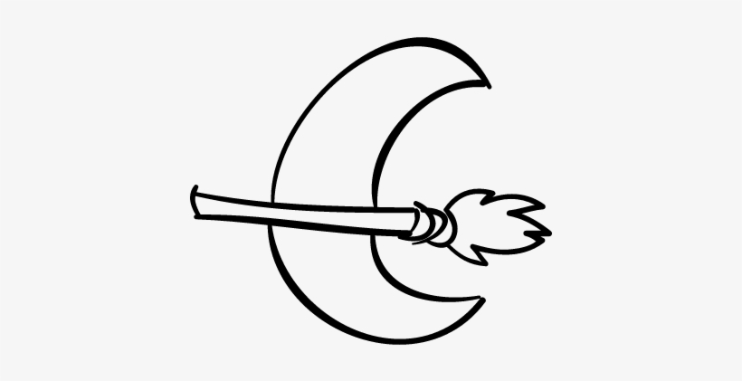 Halloween Moon And Broomstick Outlines Vector - Broom Stick Outline, transparent png