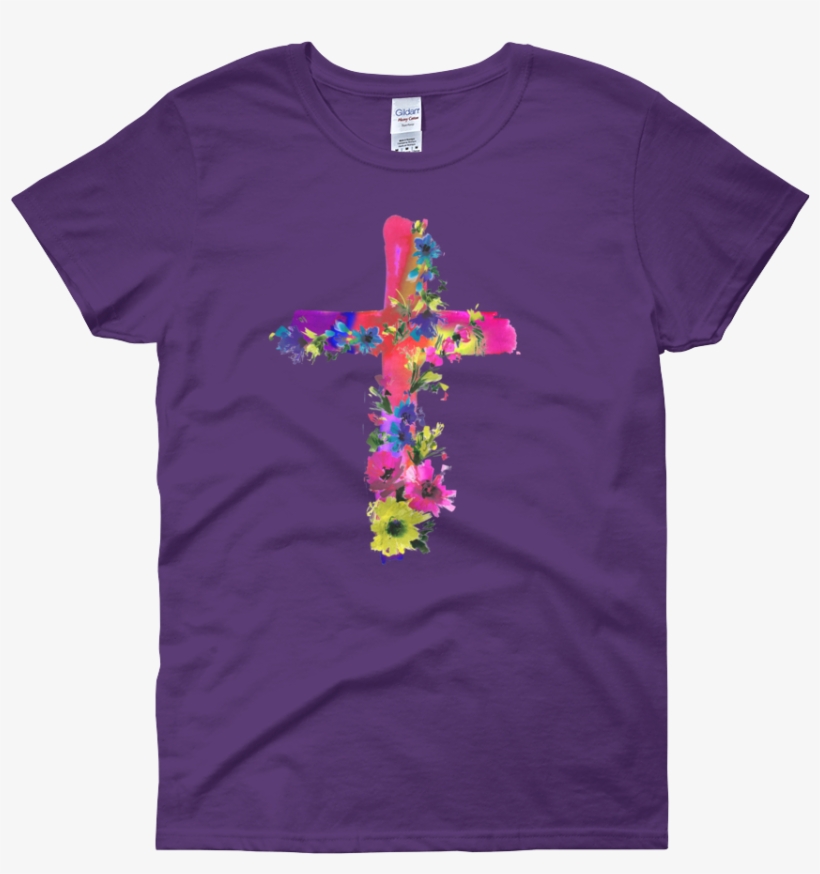 Watercolor Flowers & Cross Women's Short Sleeve - Crazy Bostie Mom Shirt, Boston Terrier Shirt, Dog Mom, transparent png