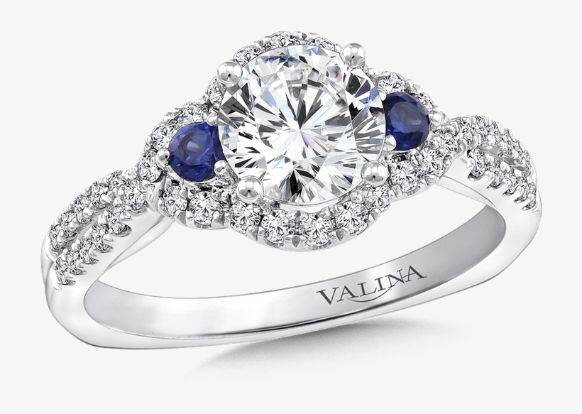 Valina Diamond And Blue Sapphire Halo Engagement Ring - Engagement Ring, transparent png