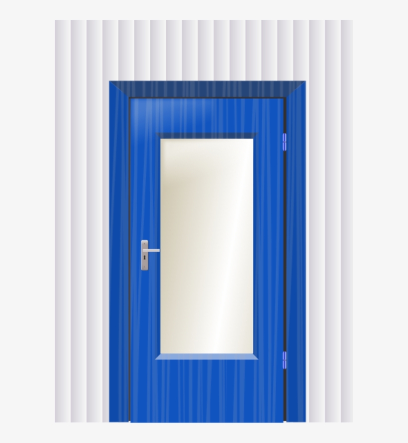 Door With Cristal And Wall Vector Clip - Blue Door Clip Art, transparent png