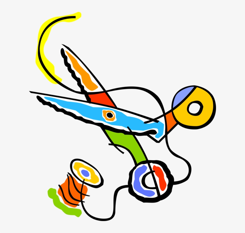 Vector Illustration Of Needle, Thread, Scissors, Sewing - Sewing Clipart, transparent png