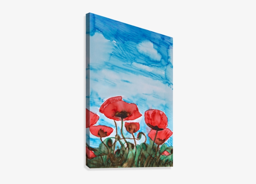 Painting Of Red Poppies And A Blue Sky Canvas Print - Painting Of Red Poppies And A Blue Sky Canvas Art -, transparent png