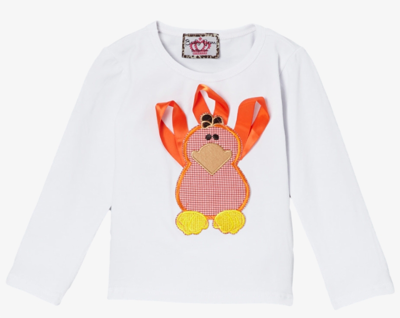 Orange Ribbon Turkey Long Sleeve Thanksgiving Top - Crew Neck, transparent png