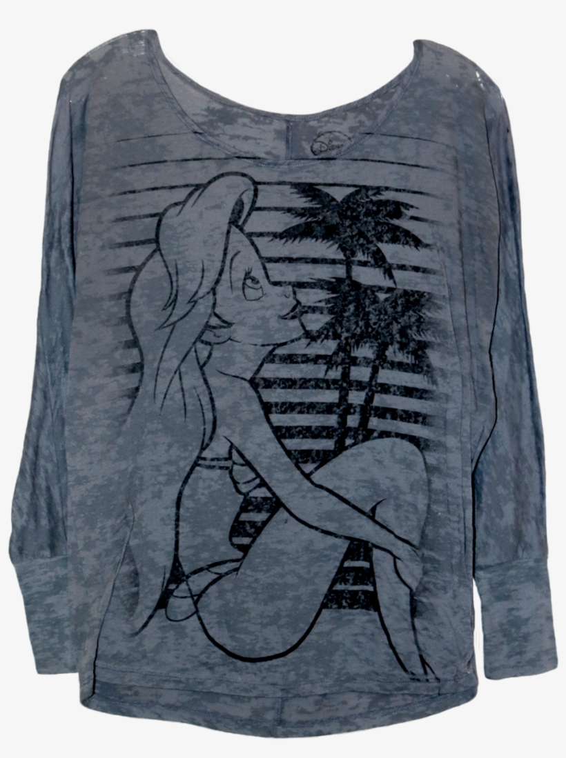 A Grey Long Sleeve Shirt With A Line Drawing Of Ariel - Sleeve, transparent png