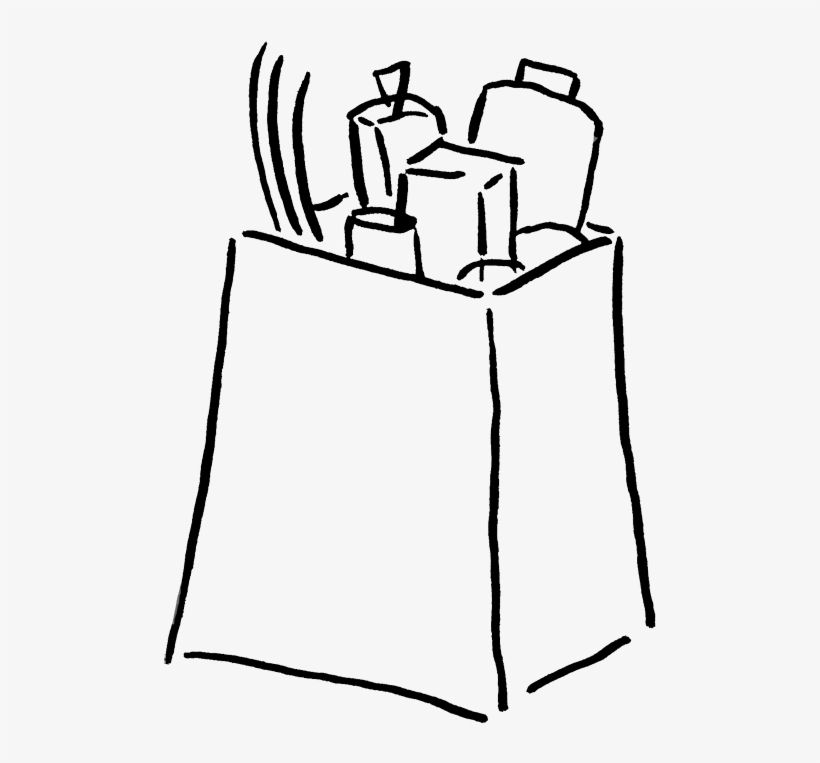 Grocery Cart Clipart - Clip Art Black And White Groceries, transparent png
