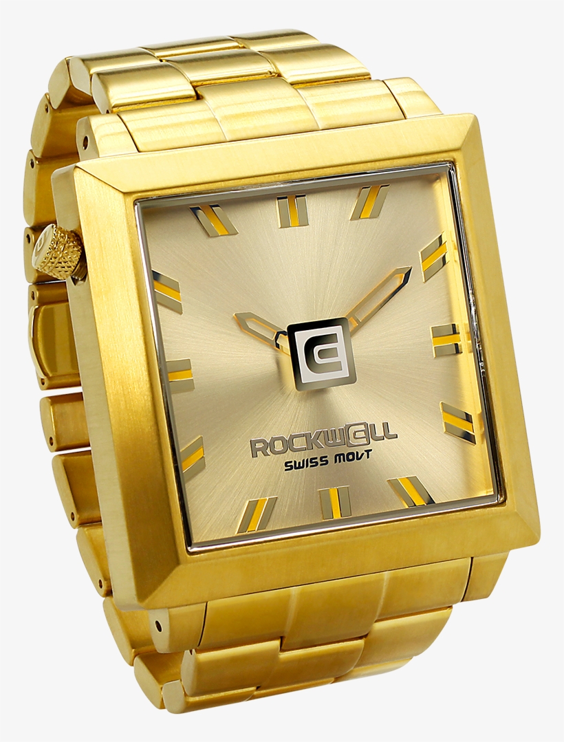 50mm2 - Rockwell Time 50mm2 Squared Wristwatch Gold / White, transparent png