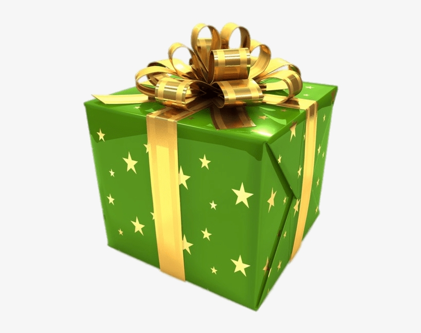 Green Gift Box With Golden Ribbon Png - Blue And Green Gift Box, transparent png