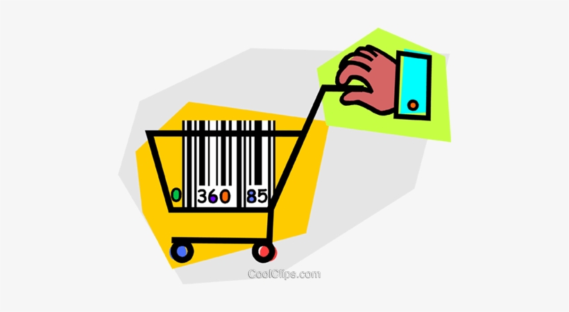 Mano Con Carrito De La Compra Y El Código De Barras - Clip Art, transparent png