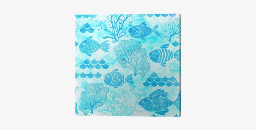 Seamless Watercolor Pattern With Fishes And Marine - Watercolor Painting, transparent png