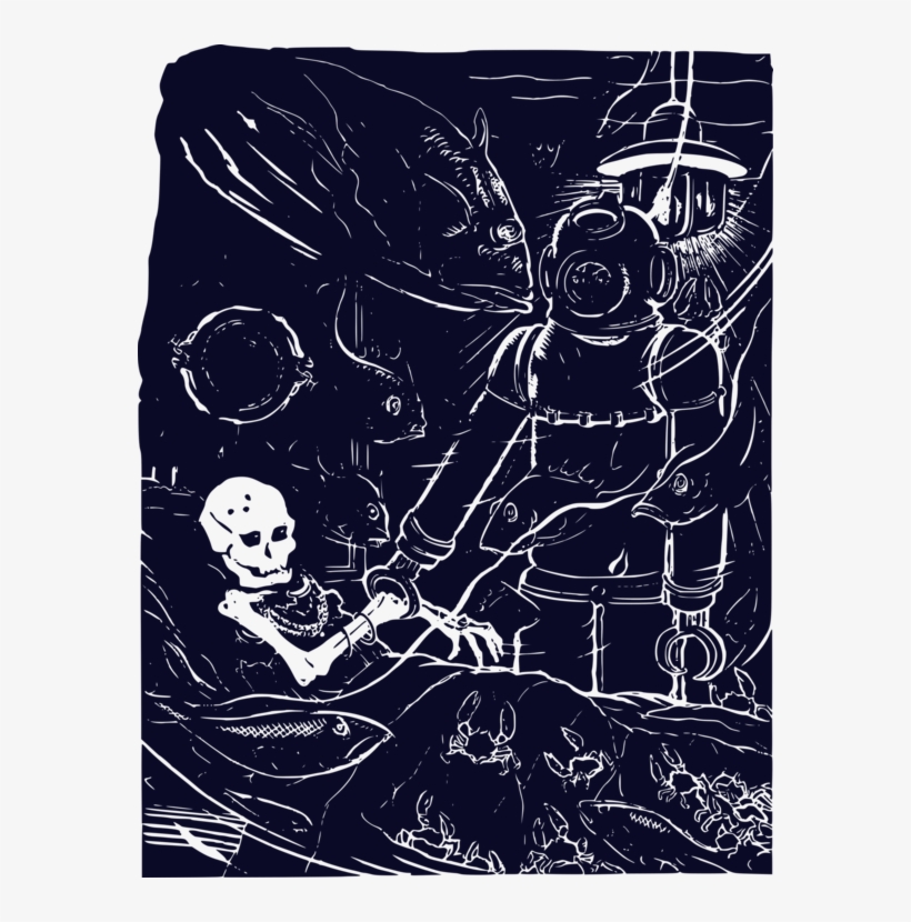 Skeleton Underwater Drawing Skull Sea - Clip Art, transparent png