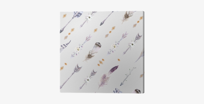 Watercolor Boho Seamless Pattern With Teepee, Arrows - Strzała Z Piórkiem Wzór, transparent png