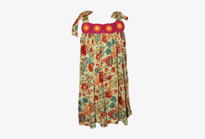 Flower Yellow Dressdress With Crochet Neckline Runs - Day Dress, transparent png