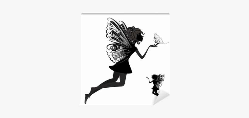 Silhouette Of A Fairy With Butterfly Wall Mural • Pixers® - Fairy Clip Art Black And White, transparent png
