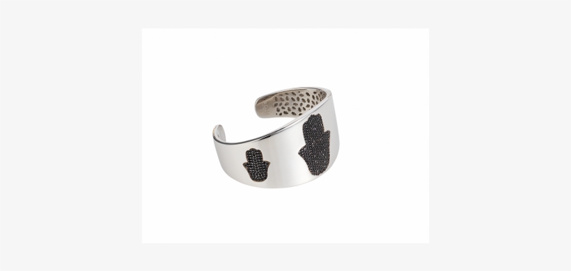 Hand / Hamsa Bangle Silver Black Cz Stones - Silver, transparent png
