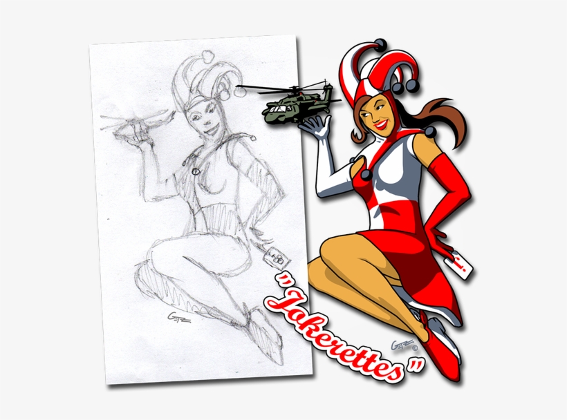 Example Of An Initial Sketch And Final 'getz Girl' - Helicopter Pin Up Girl, transparent png