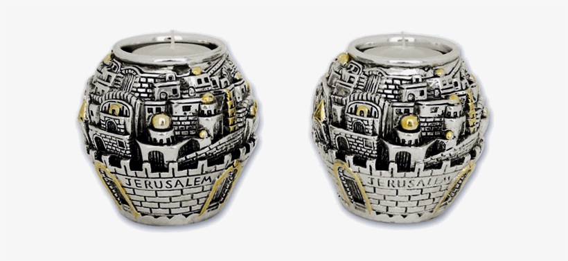 Pair Of Silver And Gold Plated Candle Holders - Jerusalem Globe Candle Holders, transparent png
