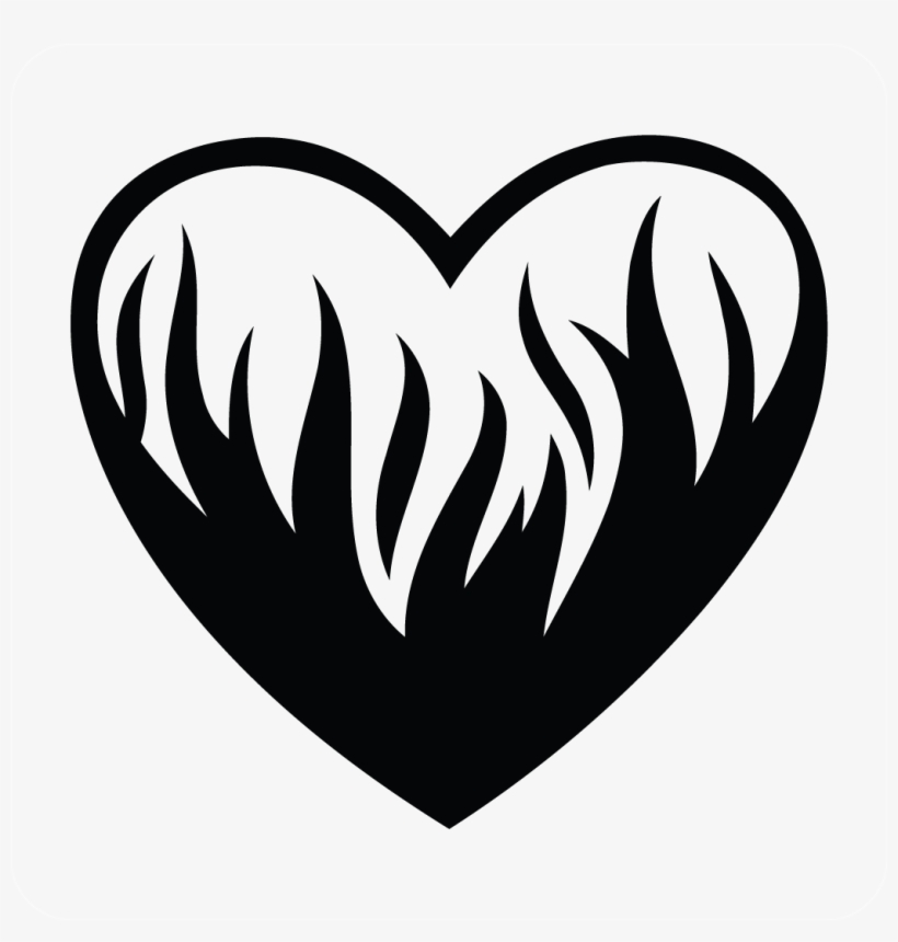 Flaming Heart Decal - Flaming Heart Black And White, transparent png