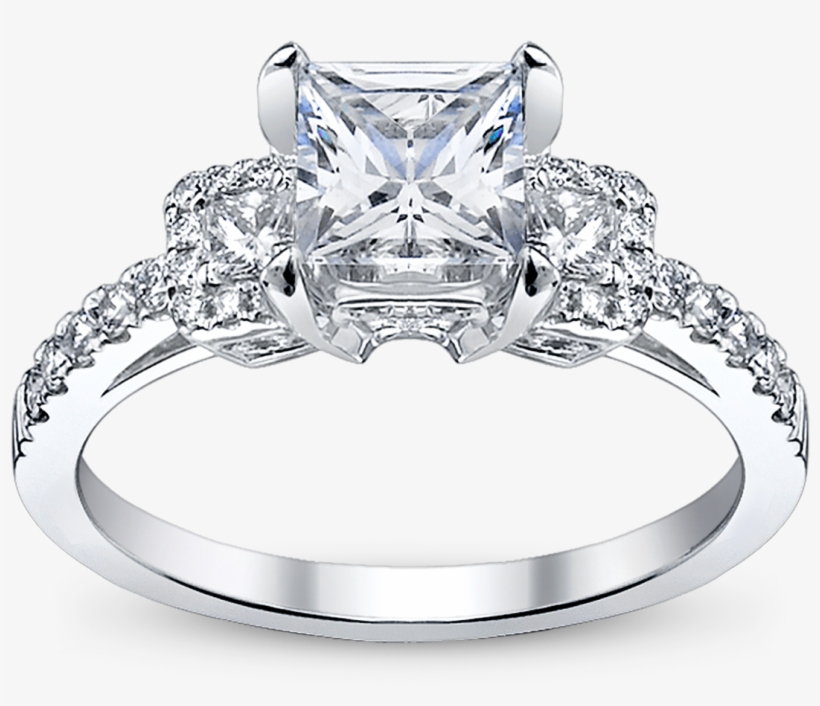 Platinum Princess Cut Engagement Ring From Robbins - Cushion Set Engagement Rings, transparent png