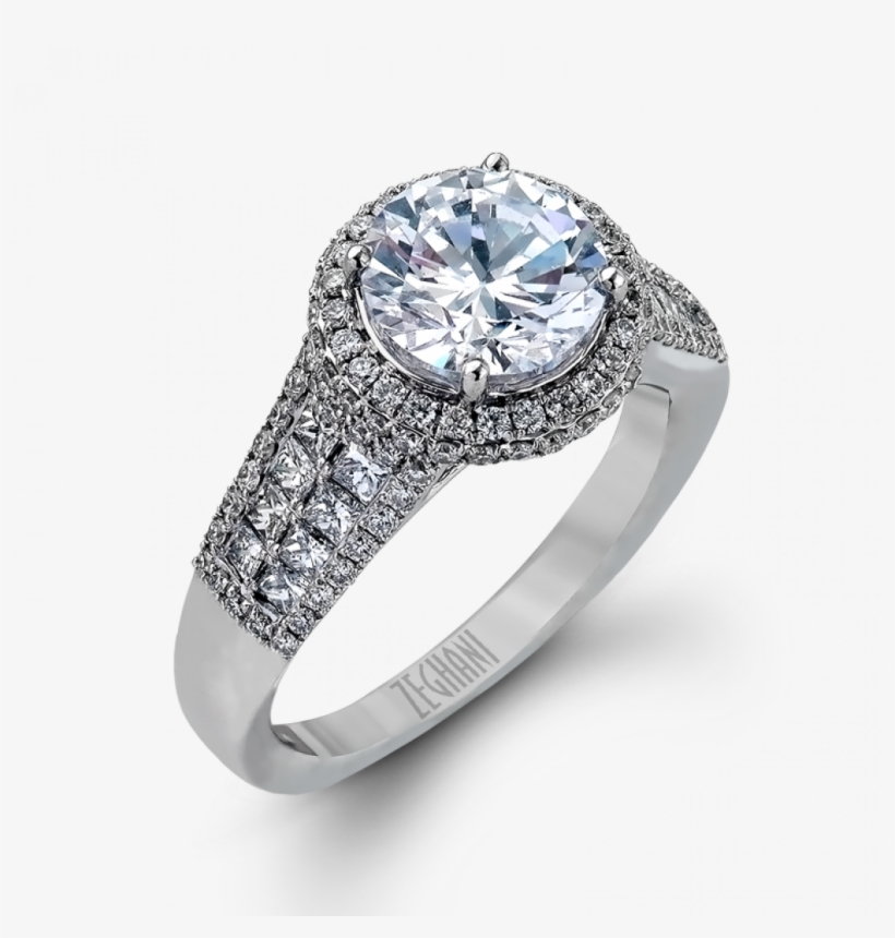 4-row Diamonds On Shank Halo Ring - Engagement Ring, transparent png