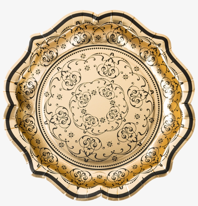 Gold Plate - Talking Tables Party Porcelain Baroque Foiled Plates, transparent png