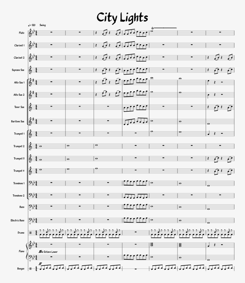 City Lights Sheet Music 1 Of 4 Pages - Music, transparent png