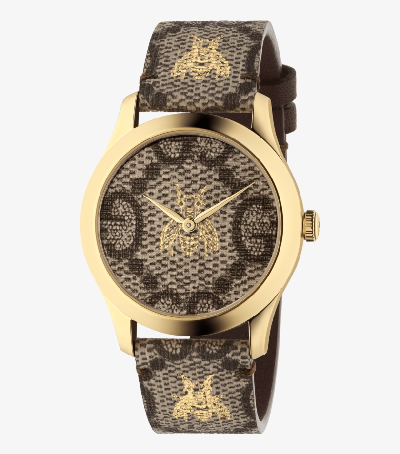 Gucci G-timeless Gg & Bee Dial Pvd Gold Plated Unisex - Ya1264068, transparent png