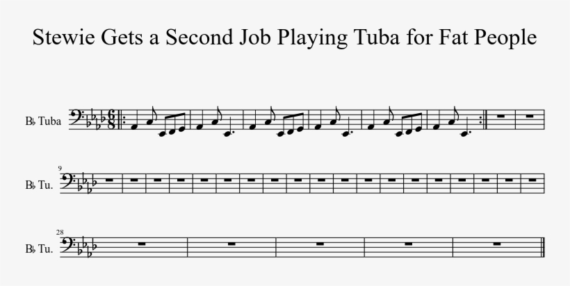 Stewie Gets A Second Job Playing Tuba For Fat People - Sheet Music, transparent png