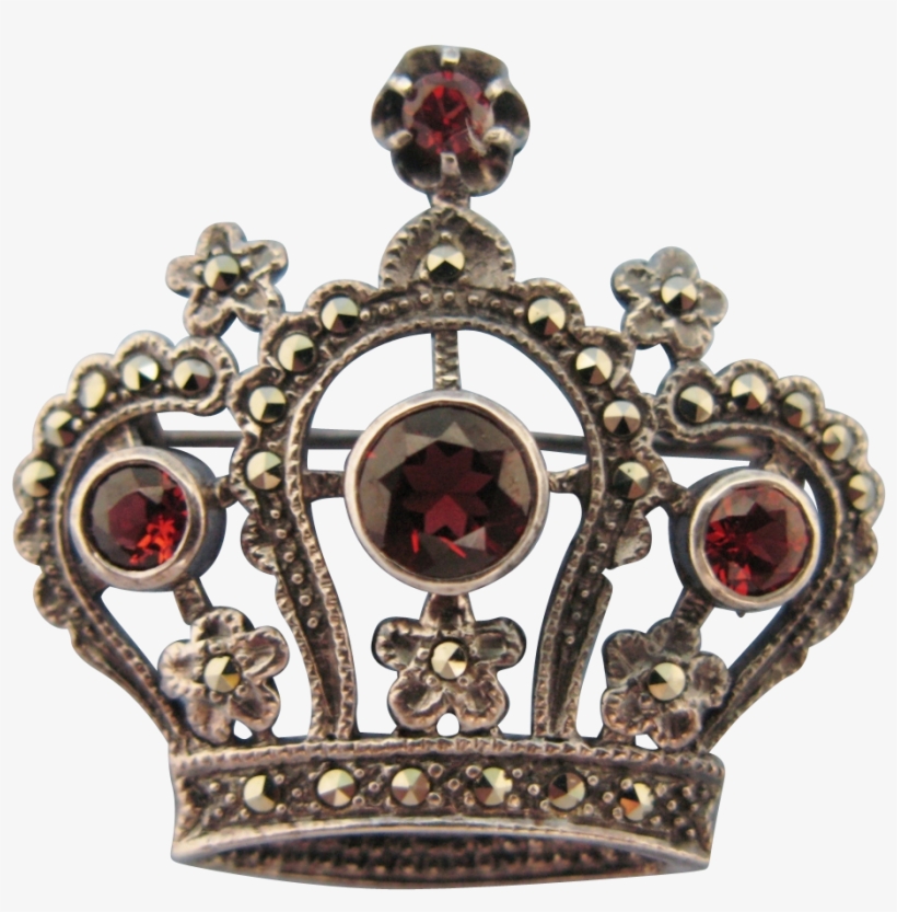 Garnet Marcasite Sterling Silver Crown Brooch Or Pendant - Brooch, transparent png