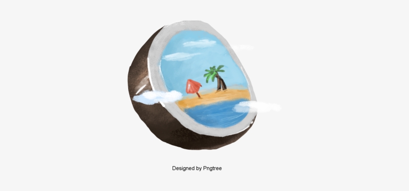 Cartoon Hand Painted Coconut Design, Cartoon, Hand - Design, transparent png