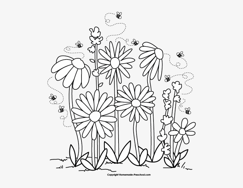 Click To Save Image - Flowers With Bees Drawing, transparent png