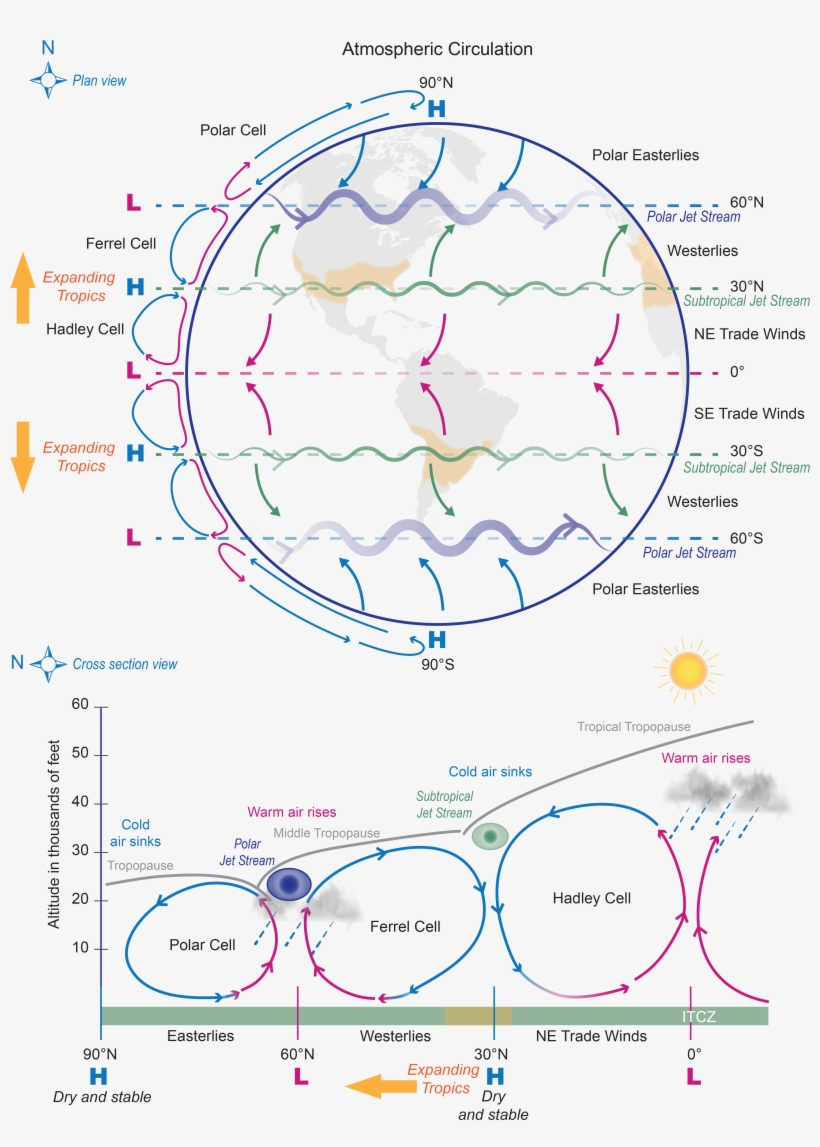 Atmospheric Circulation Effect Of An Expanding Tropics - Diagram, transparent png