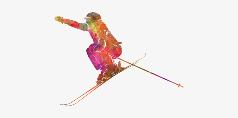 Bleed Area May Not Be Visible - Woman Skier Skiing Jumping 03 In Watercolor, transparent png