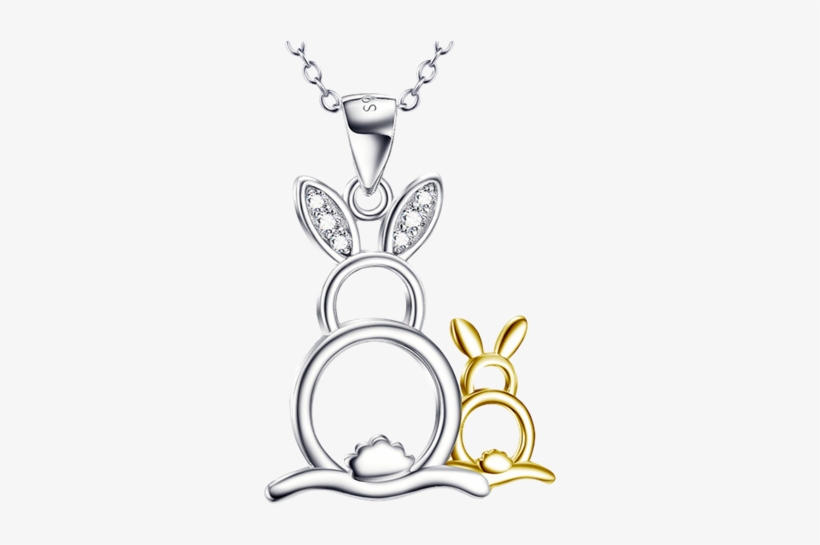 Cute Mother And Baby Rabbit Necklace 925 Sterling Silver, transparent png