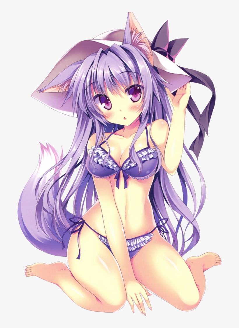 Neko In A Purple Swimsuit Sweet With, transparent png