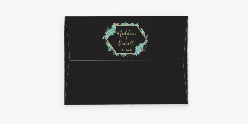 Aqua Teal Watercolor Succulents Gold Foil Frame & Black - Gold, transparent png