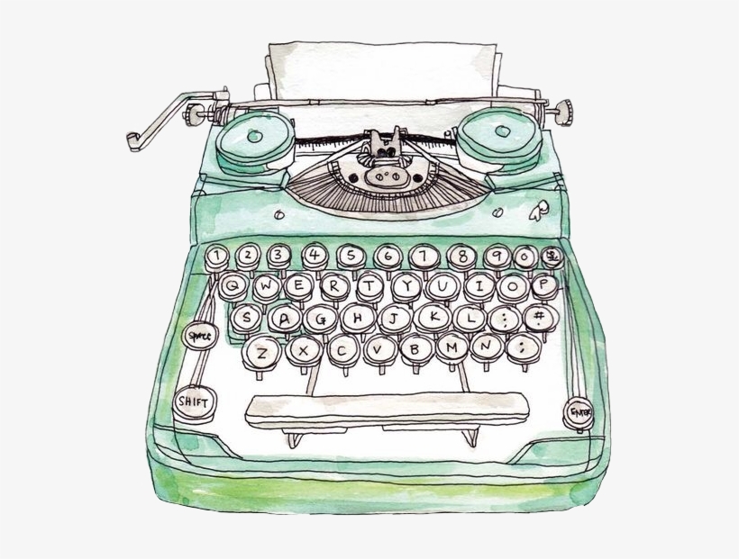 Green Typewriter Office Watercolor Typing Freetoedit - Typewriter Drawing, transparent png
