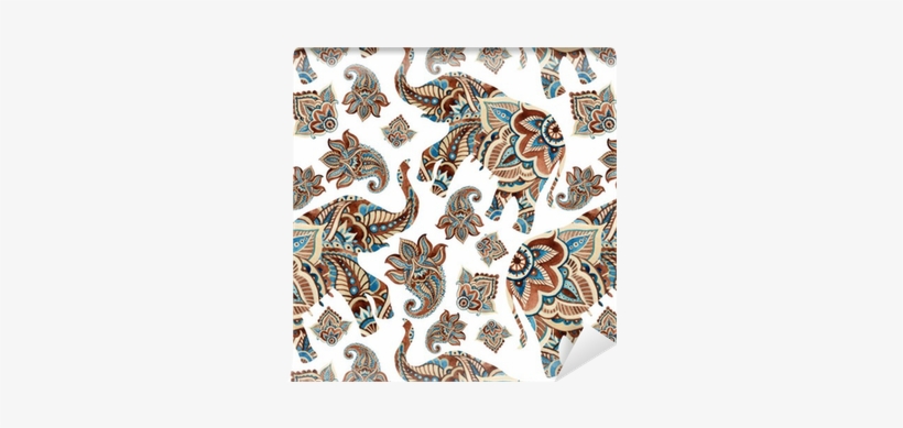 Watercolor Ethnic Elephant With Paisley Elements Background - Paisley Painted Elephants, transparent png