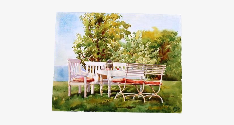 Original Signed Watercolour Of Table And Seating In - Hvidøre, transparent png