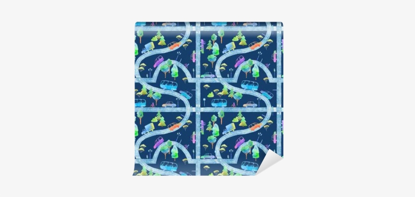 Seamless Pattern With Road, Car And Tree - Postcard, transparent png