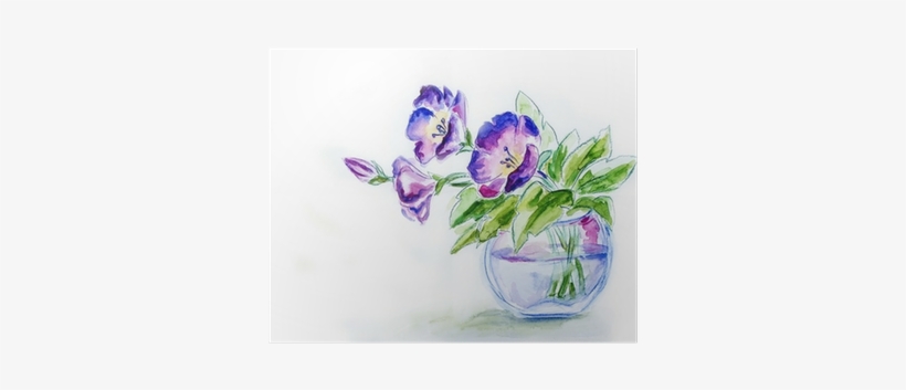 Spring Flowers In Vase, Watercolor Illustration Poster - Obraz Niebieski Kwiat 33 X 24 Cm, transparent png
