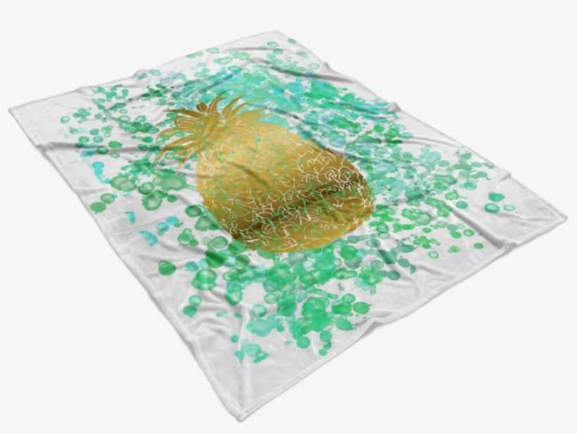 Watercolor Inspired And Gold Pineapple Fleece Blanket - Placemat, transparent png