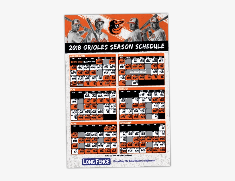 Presented By Long Fence - Orioles 2018 Promotions Schedule, transparent png