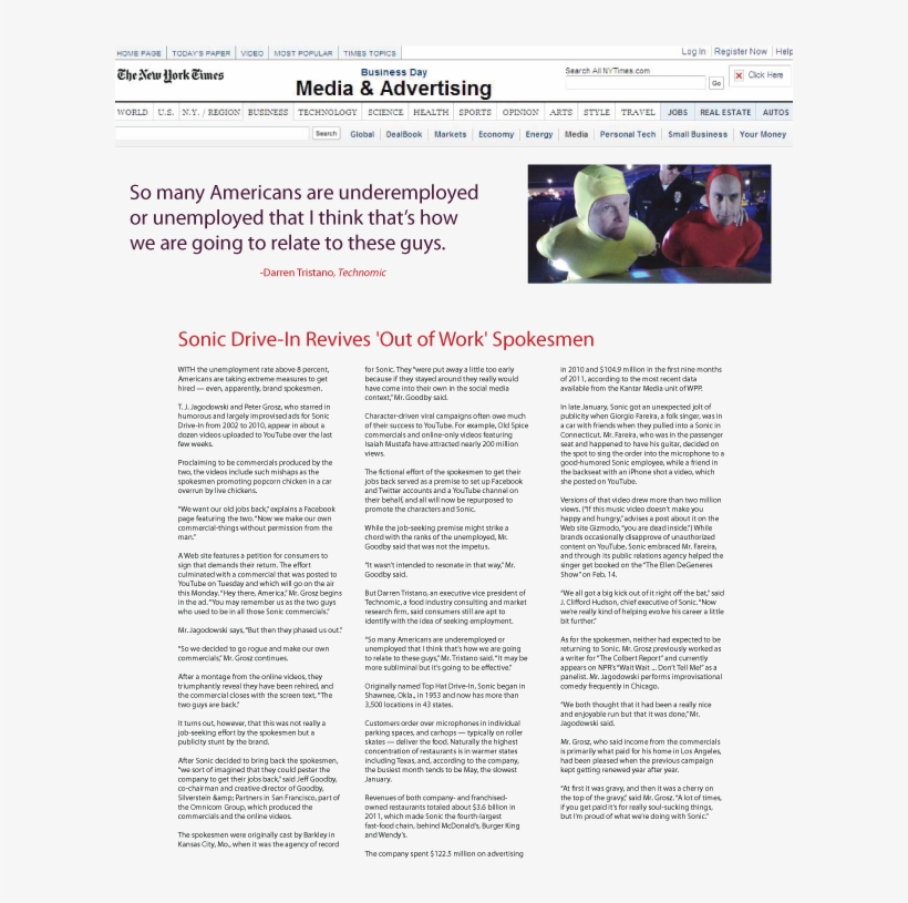 Sonic Drive-in Revives 'out Of Work' Spokesmen - Autonomy, transparent png