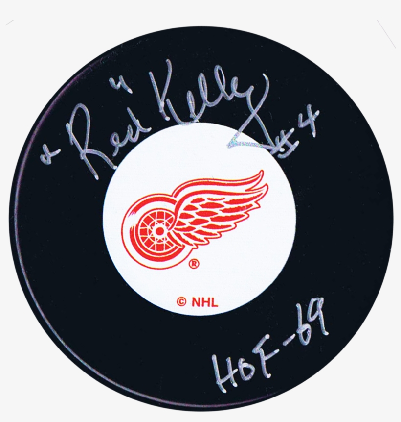 Red Kelly Autographed Detroit Red Wings Puck - Nhl - Brett Hull Signed Puck - Black -, transparent png