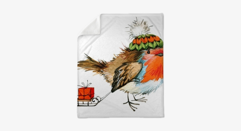 Christmas Bird Watercolor Illustration Plush Blanket - Lunch Napkins Finn And His Sled, transparent png